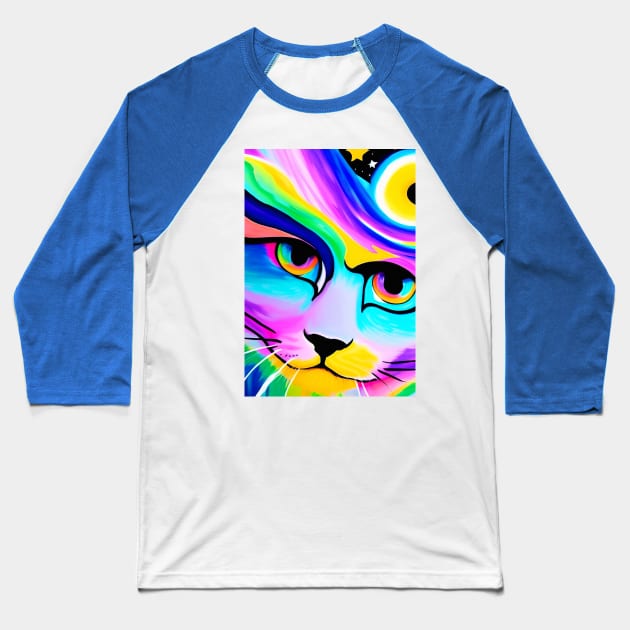 Cosmic Anime Cat Close-Up Baseball T-Shirt by MONLart